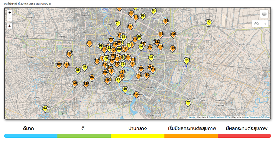 สถานการณ์ฝุ่นละออง จากเว็บไซต์ Air4Thai
